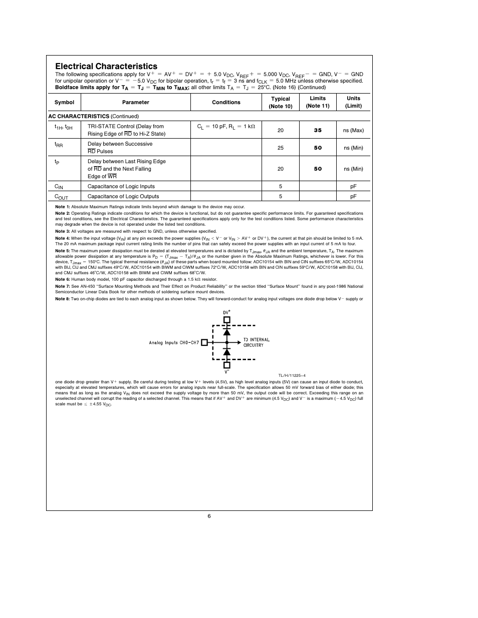 Electrical characteristics | Rainbow Electronics ADC10158 User Manual | Page 6 / 26