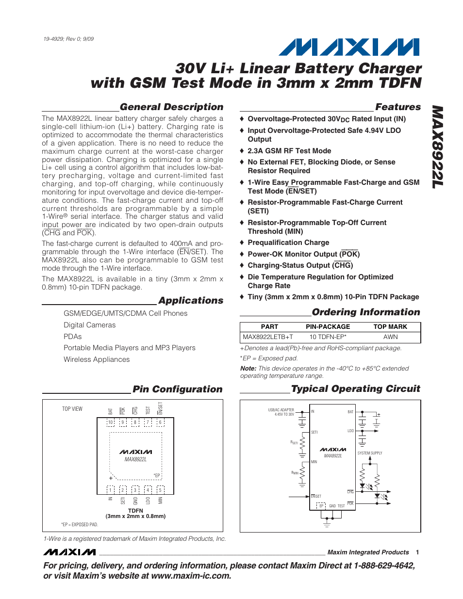 Rainbow Electronics MAX8922L User Manual | 14 pages