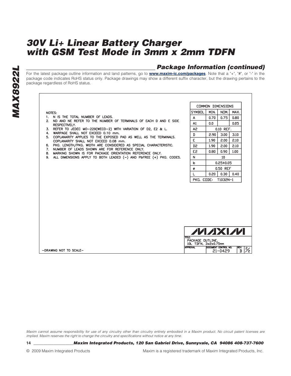 Rainbow Electronics MAX8922L User Manual | Page 14 / 14