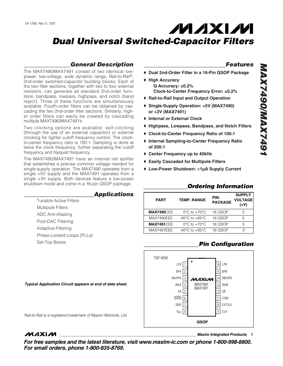Rainbow Electronics MAX7491 User Manual | 18 pages