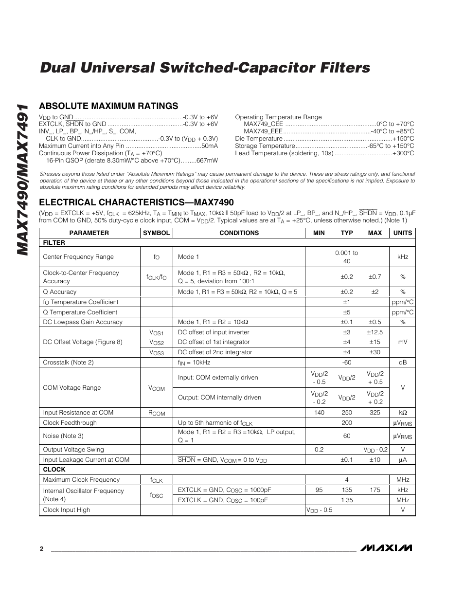 Rainbow Electronics MAX7491 User Manual | Page 2 / 18