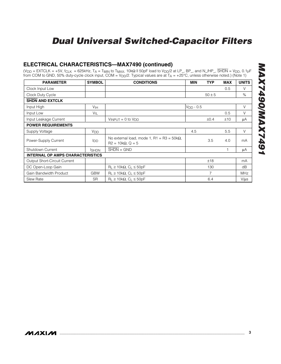 Electrical characteristics—max7490 (continued) | Rainbow Electronics MAX7491 User Manual | Page 3 / 18