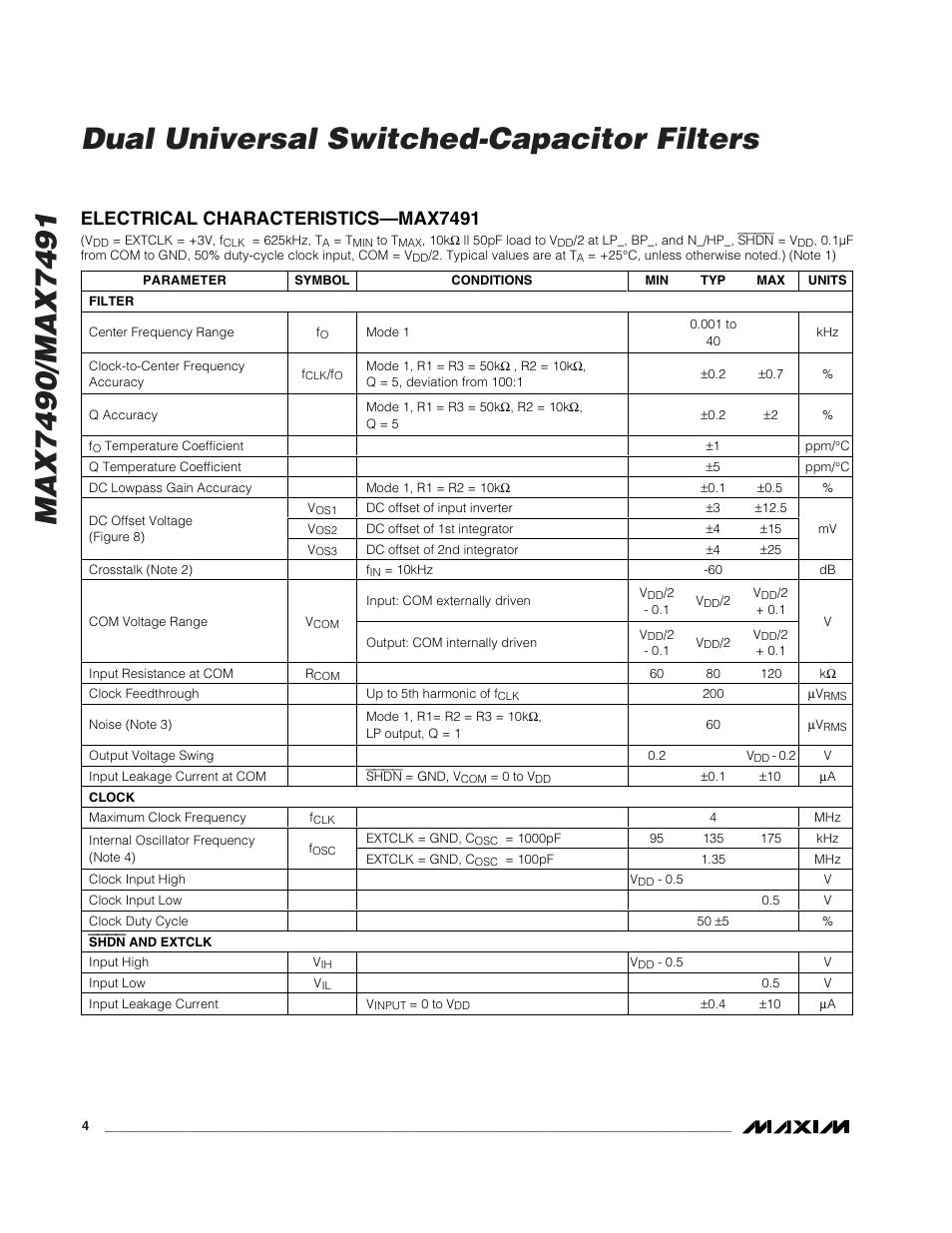 Electrical characteristics—max7491 | Rainbow Electronics MAX7491 User Manual | Page 4 / 18
