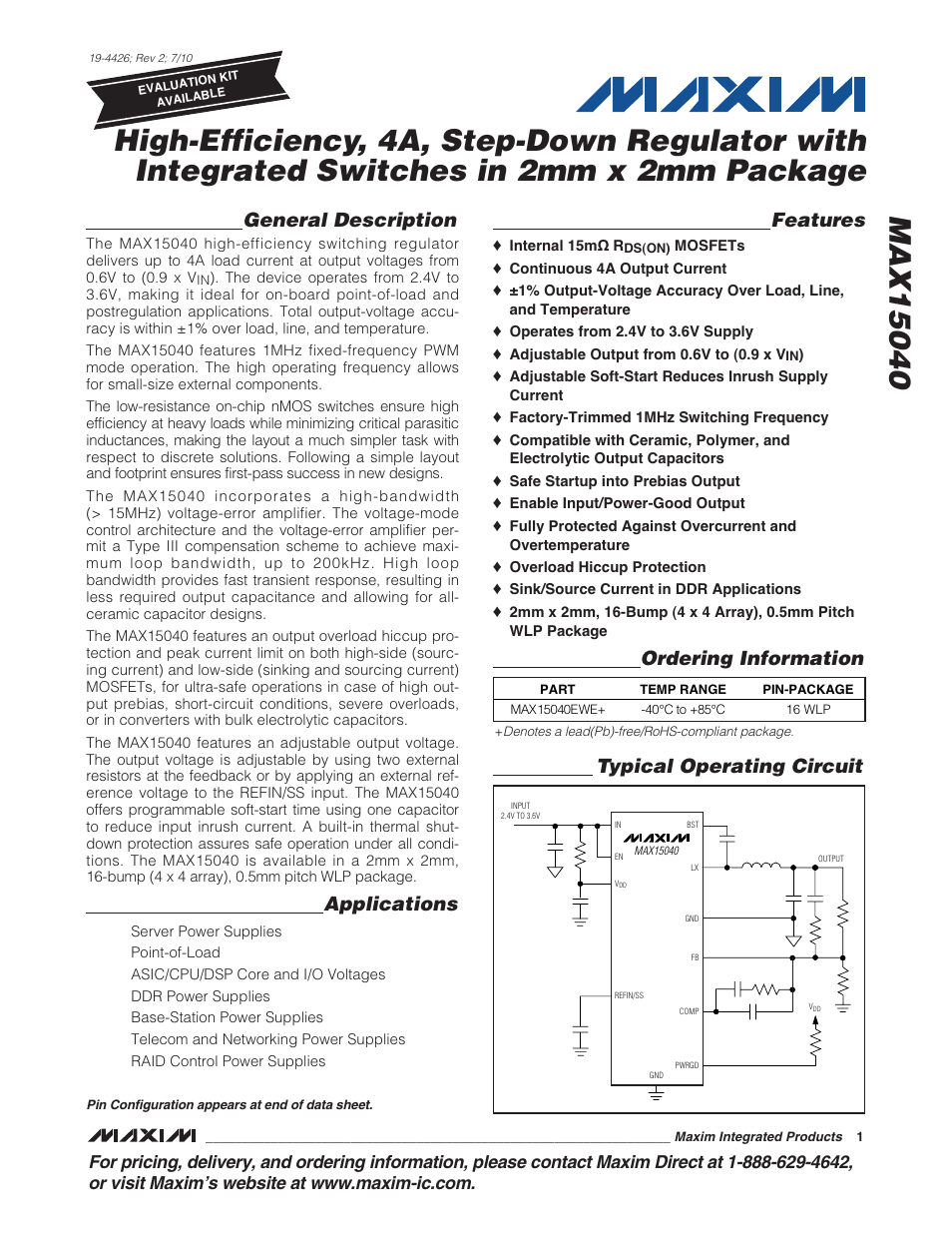 Rainbow Electronics MAX15040 User Manual | 15 pages