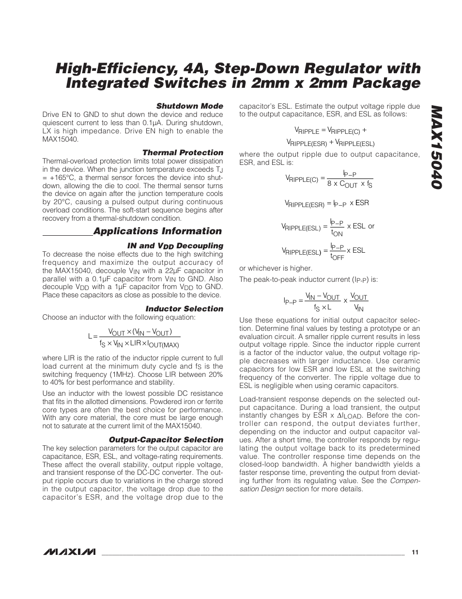 Applications information | Rainbow Electronics MAX15040 User Manual | Page 11 / 15