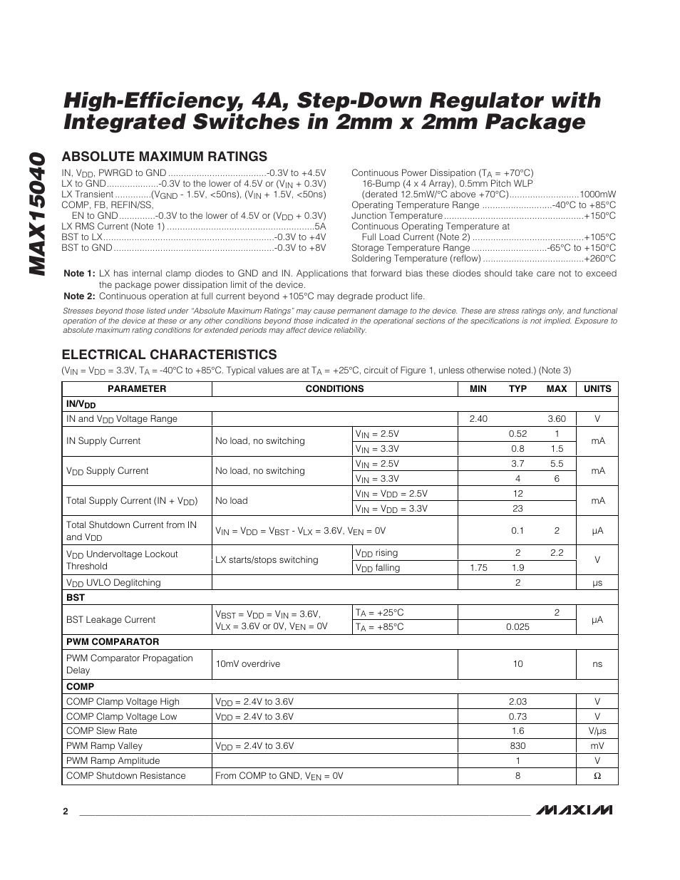 Rainbow Electronics MAX15040 User Manual | Page 2 / 15