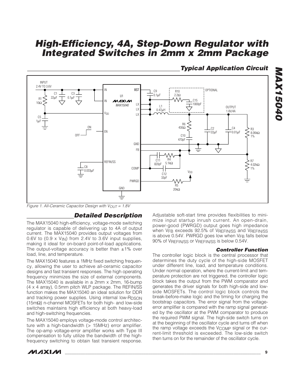 Detailed description, Typical application circuit, Controller function | Rainbow Electronics MAX15040 User Manual | Page 9 / 15