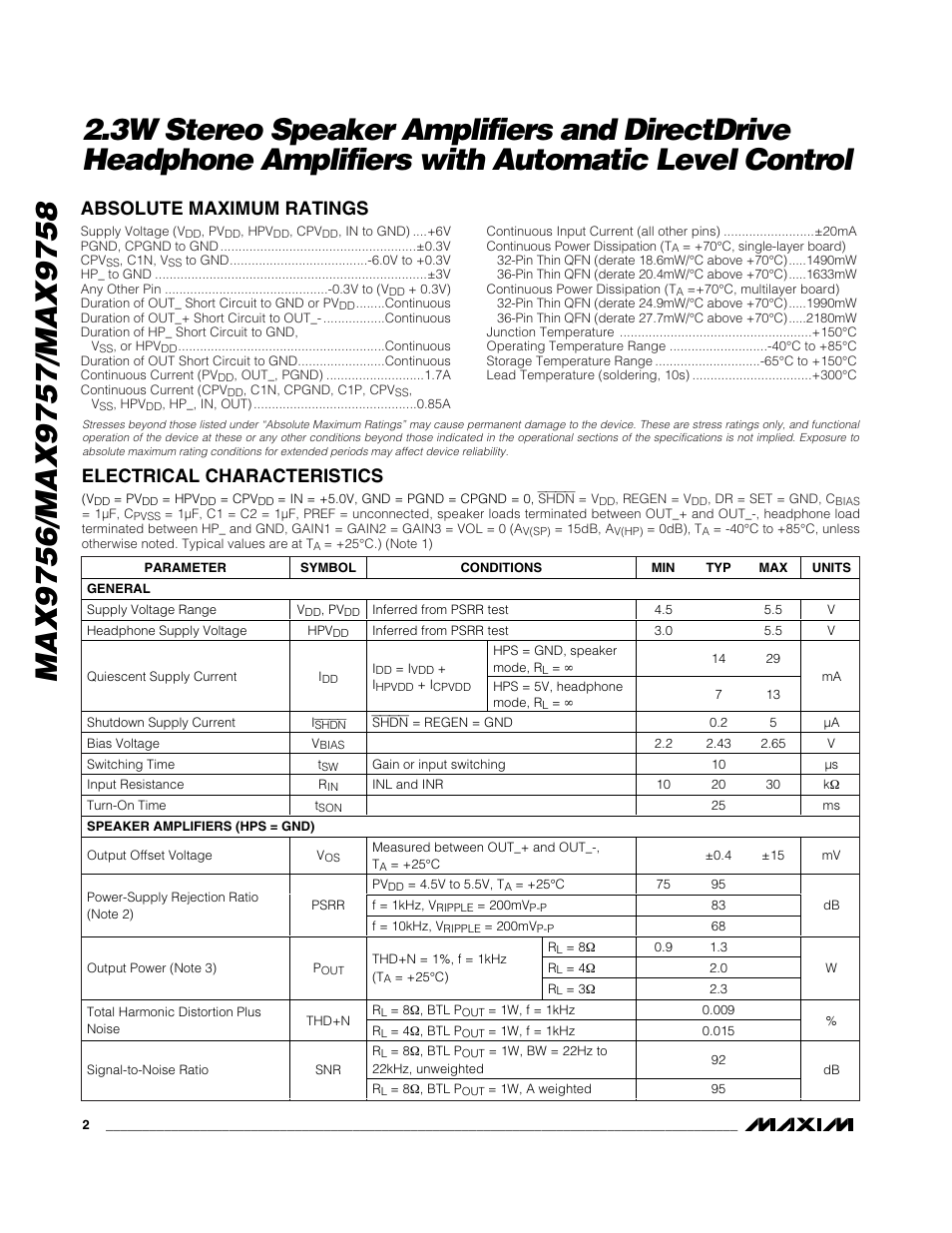 Rainbow Electronics MAX9758 User Manual | Page 2 / 31