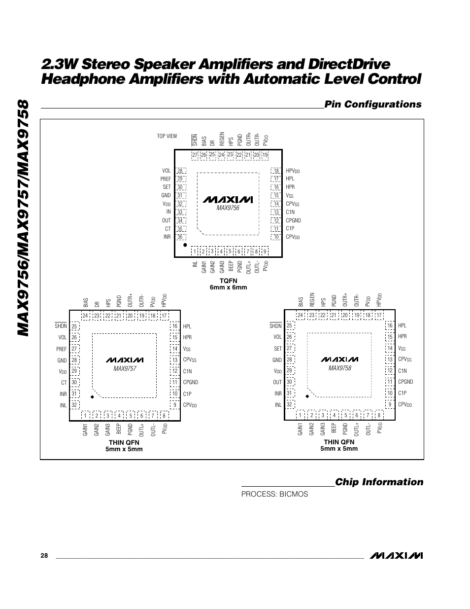 Pin configurations, Chip information | Rainbow Electronics MAX9758 User Manual | Page 28 / 31