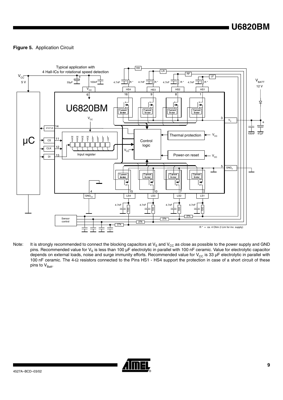 U6820bm, Figure 5. application circuit, And v | Rainbow Electronics U6820BM User Manual | Page 9 / 11