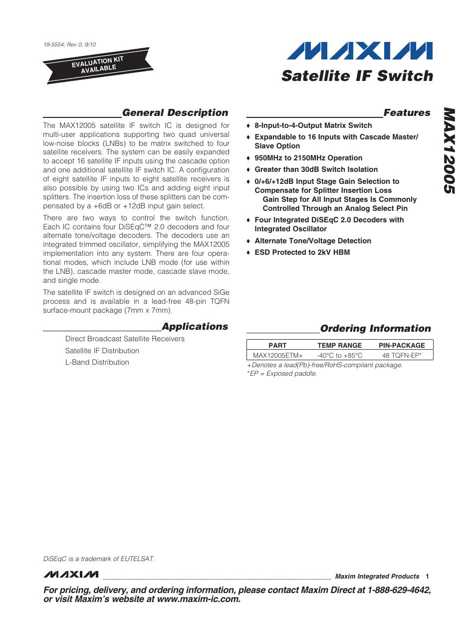 Rainbow Electronics MAX12005 User Manual | 14 pages