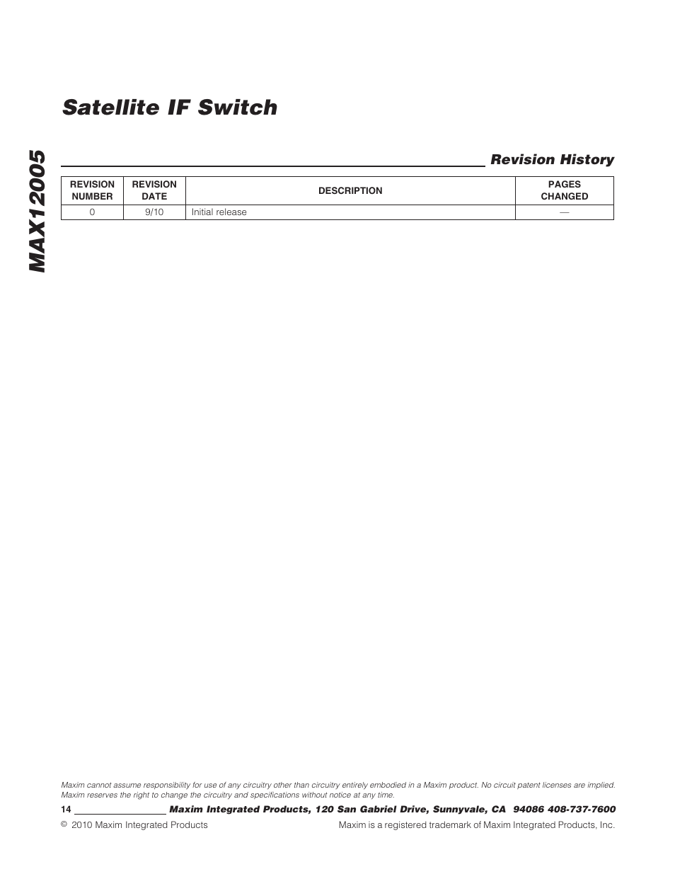 Revision history | Rainbow Electronics MAX12005 User Manual | Page 14 / 14