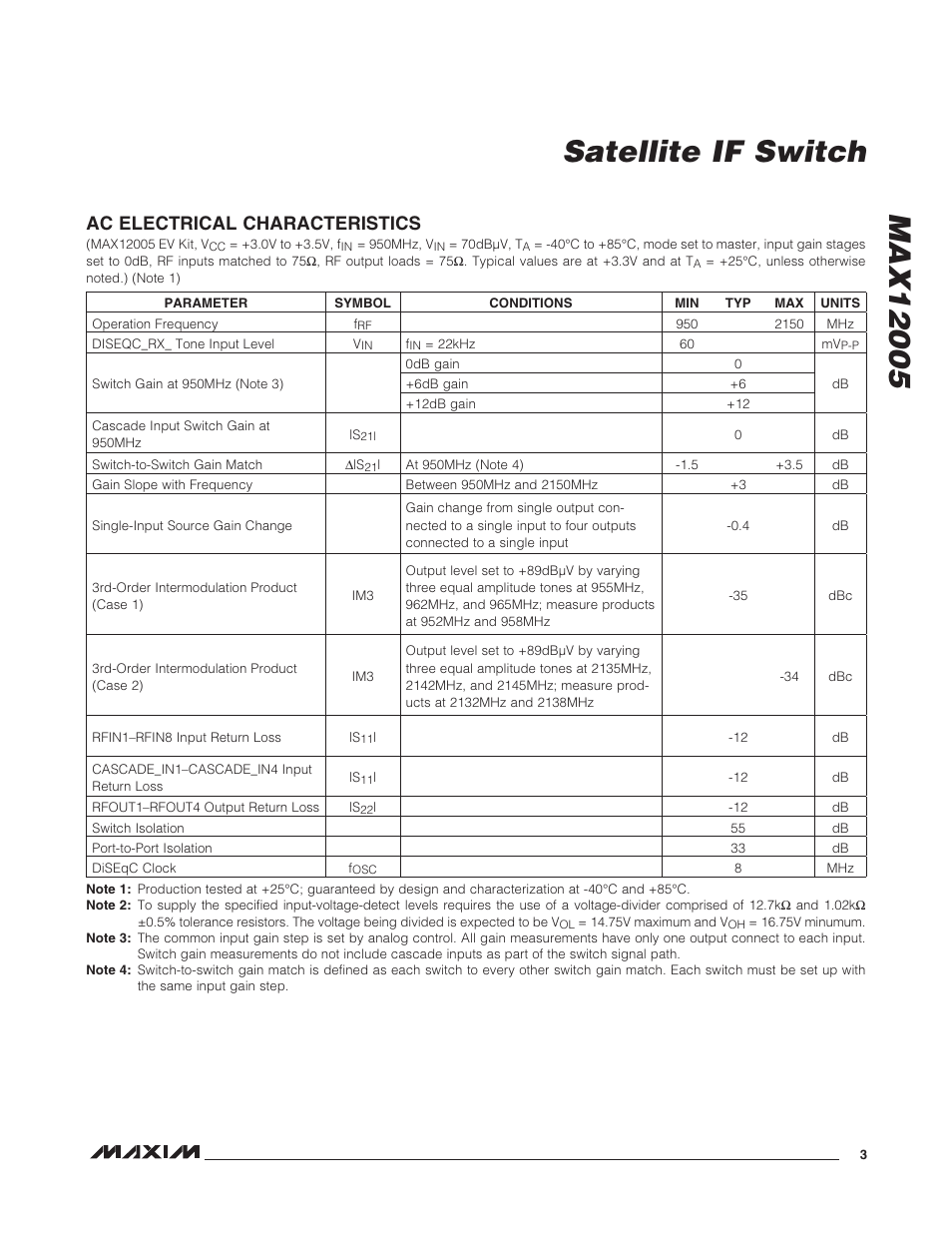 Ac electrical characteristics | Rainbow Electronics MAX12005 User Manual | Page 3 / 14