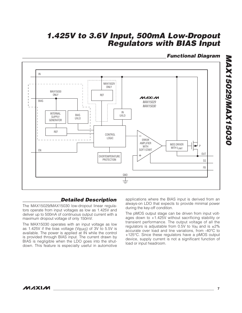 Functional diagram, Detailed description | Rainbow Electronics MAX15030 User Manual | Page 7 / 10