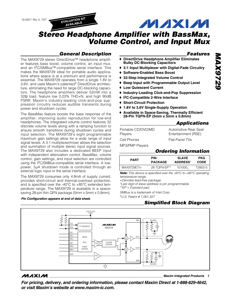 Rainbow Electronics MAX9729 User Manual | 28 pages