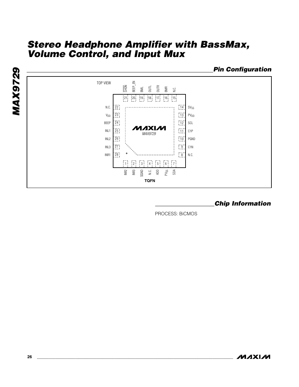 Pin configuration chip information | Rainbow Electronics MAX9729 User Manual | Page 26 / 28