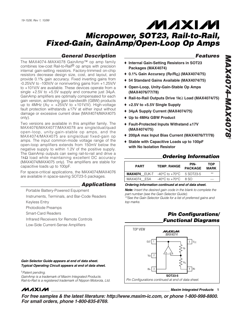 Rainbow Electronics MAX4074_MAX4078 User Manual | 20 pages