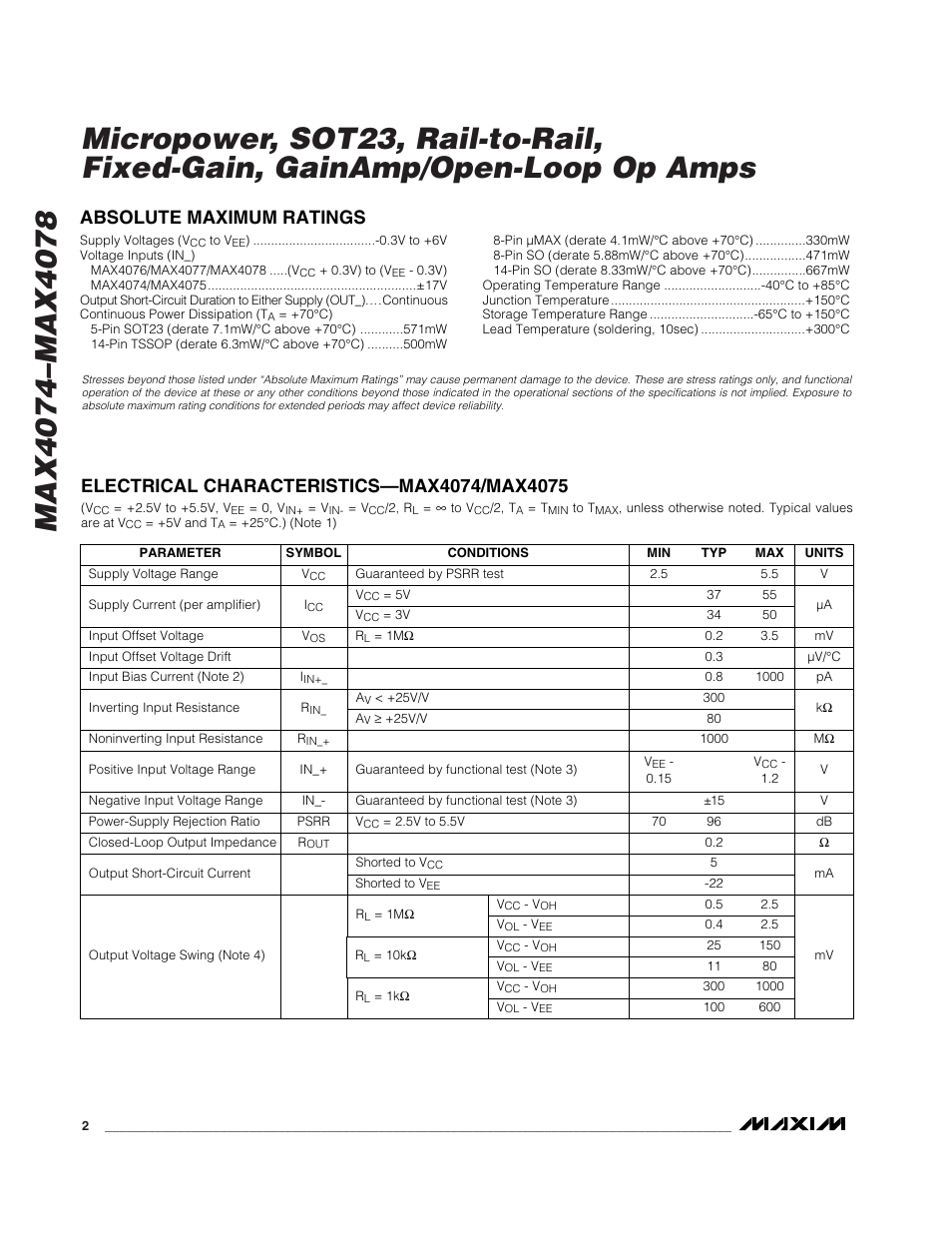 Rainbow Electronics MAX4074_MAX4078 User Manual | Page 2 / 20