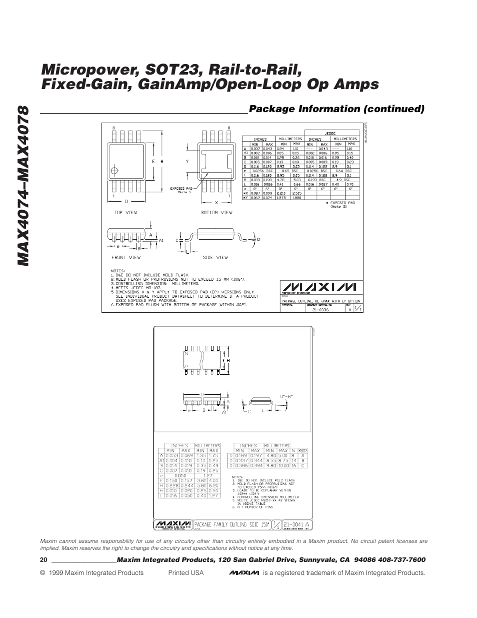 Package information (continued) | Rainbow Electronics MAX4074_MAX4078 User Manual | Page 20 / 20