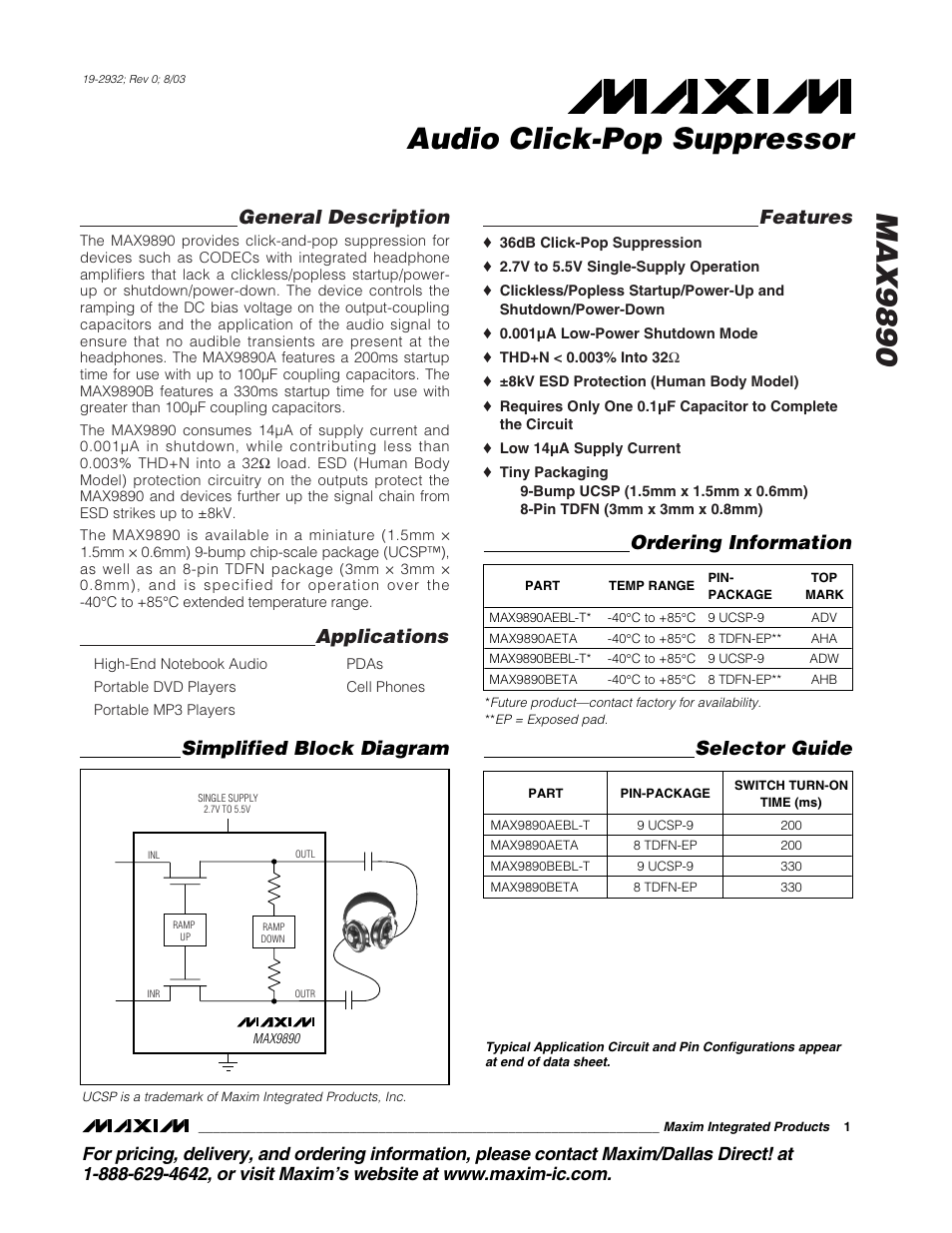 Rainbow Electronics MAX9890 User Manual | 12 pages