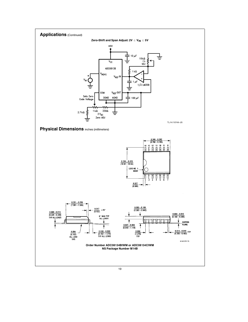 Applications, Physical dimensions | Rainbow Electronics ADC08138 User Manual | Page 19 / 22