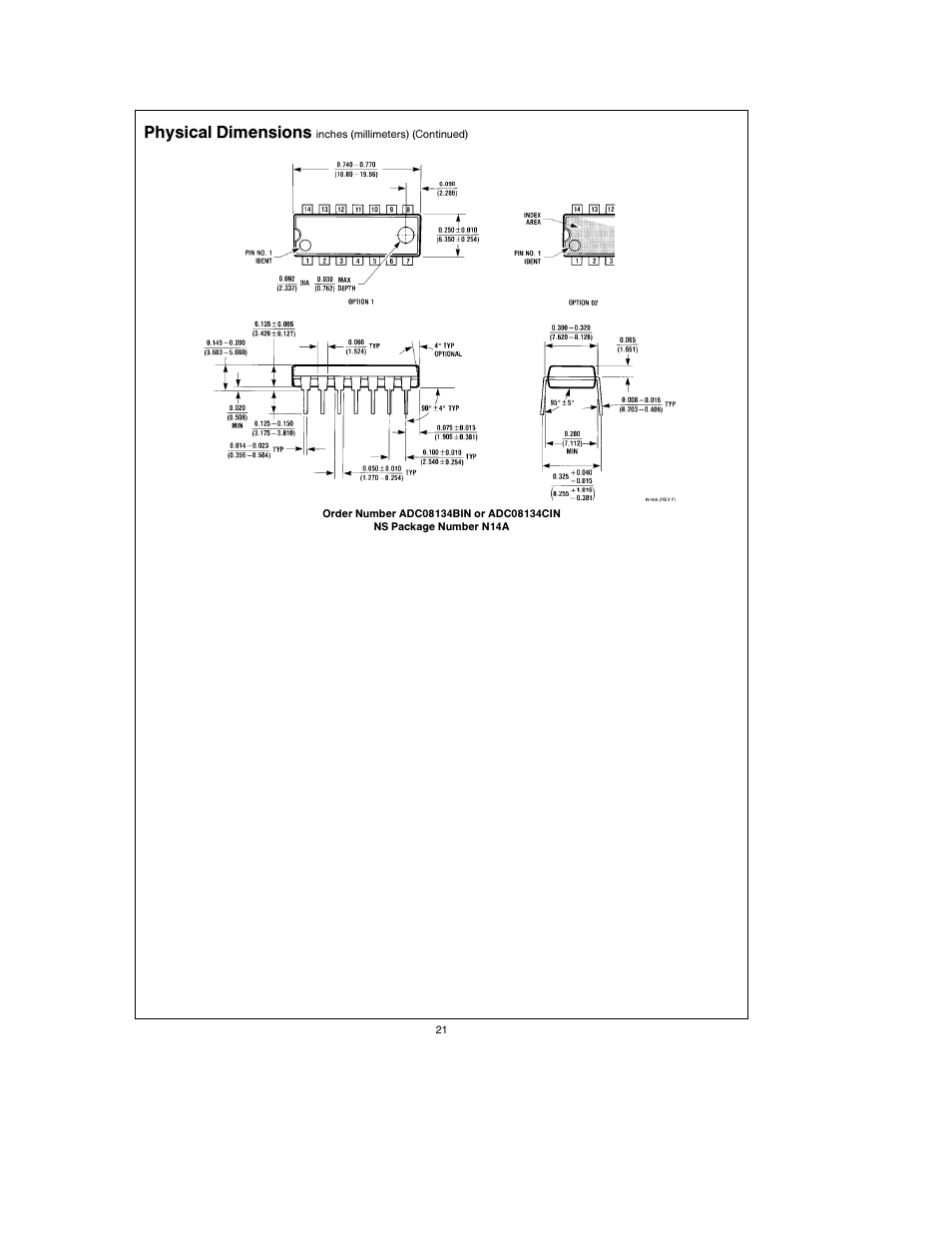 Physical dimensions | Rainbow Electronics ADC08138 User Manual | Page 21 / 22
