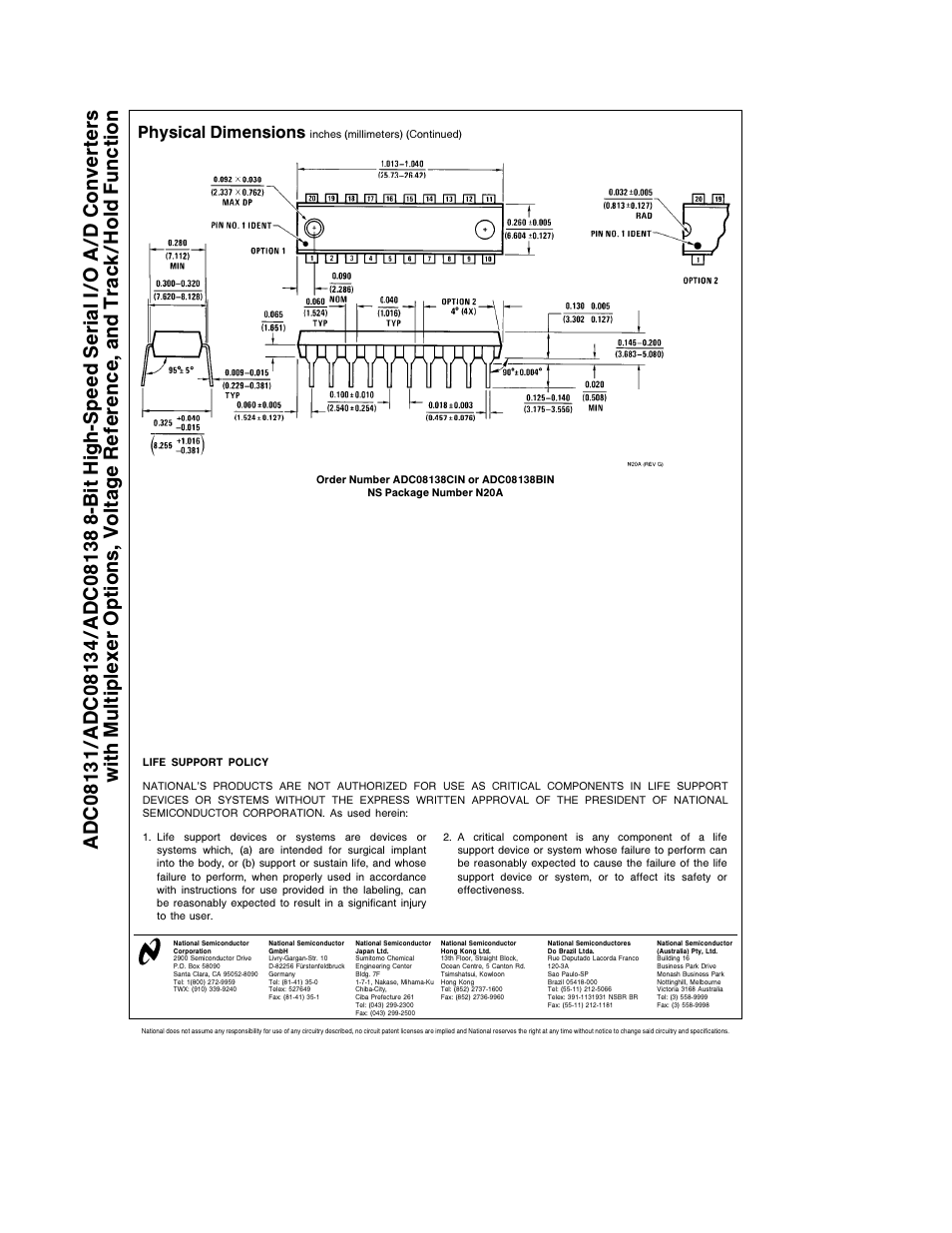 Physical dimensions | Rainbow Electronics ADC08138 User Manual | Page 22 / 22