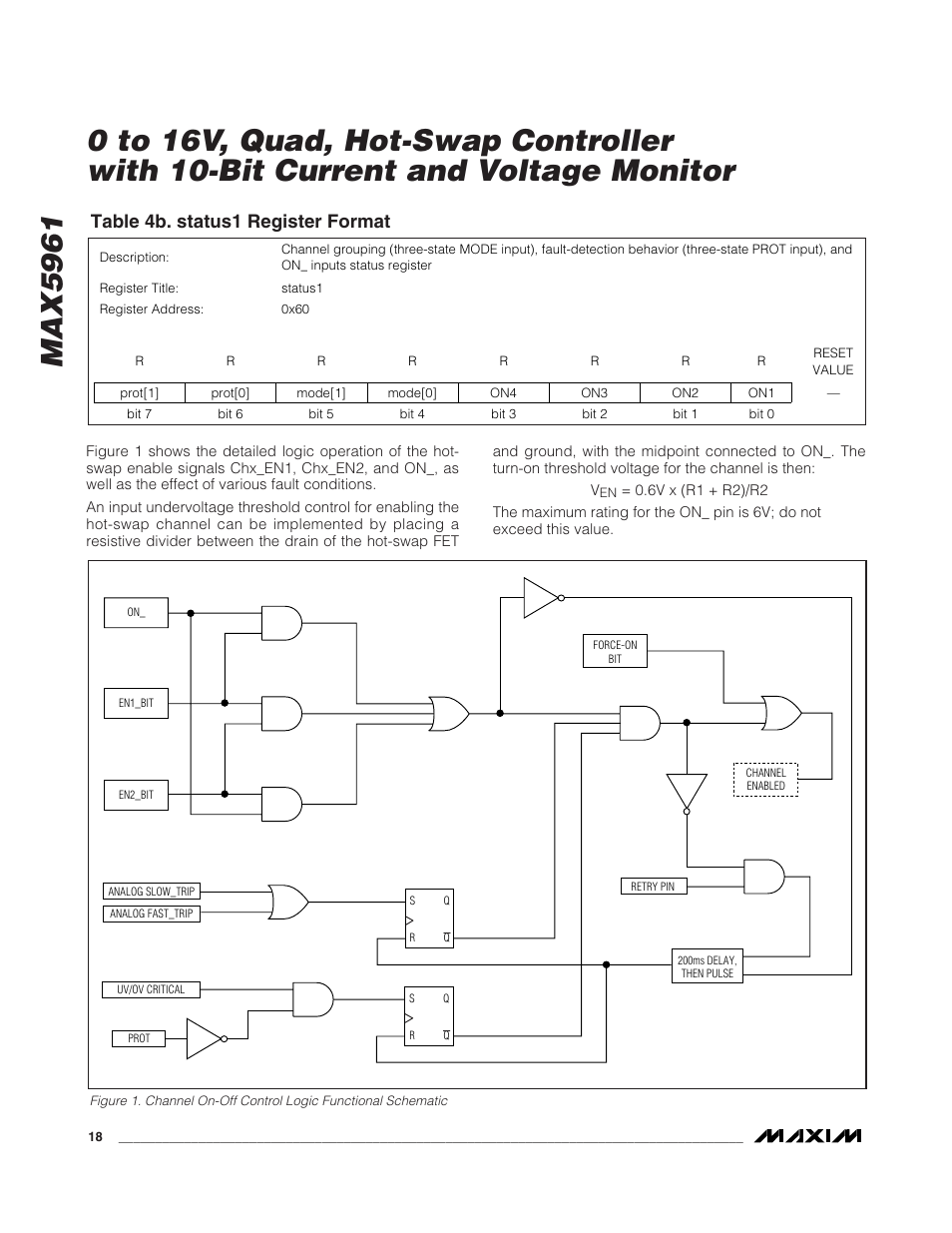 Table 4b. status1 register format | Rainbow Electronics MAX5961 User Manual | Page 18 / 42