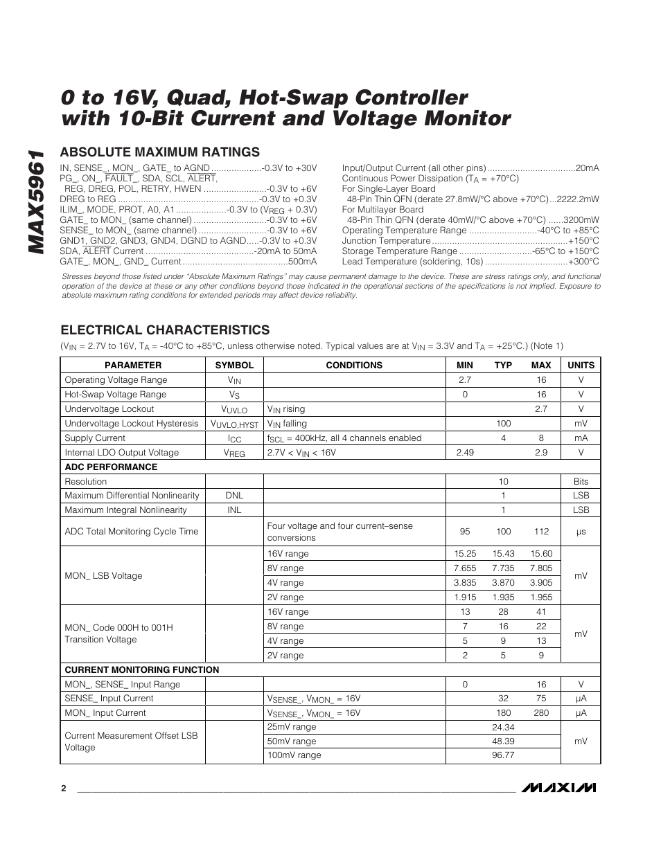 Rainbow Electronics MAX5961 User Manual | Page 2 / 42