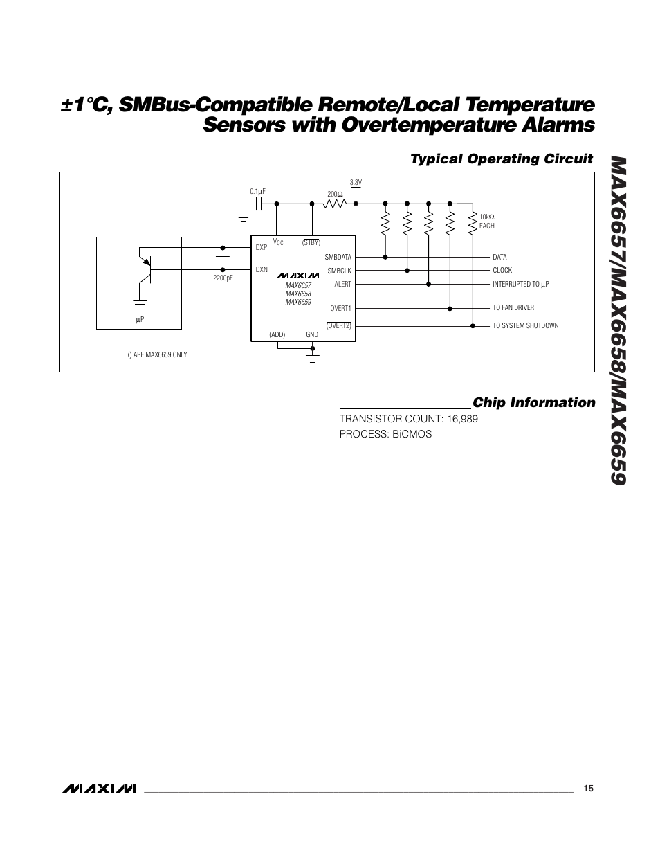 Chip information, Typical operating circuit | Rainbow Electronics MAX6659 User Manual | Page 15 / 17