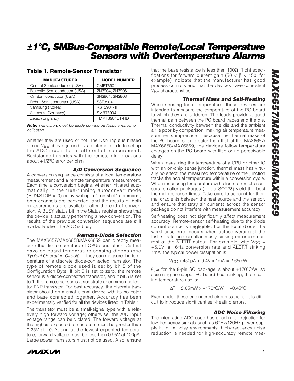 Table 1. remote-sensor transistor | Rainbow Electronics MAX6659 User Manual | Page 7 / 17