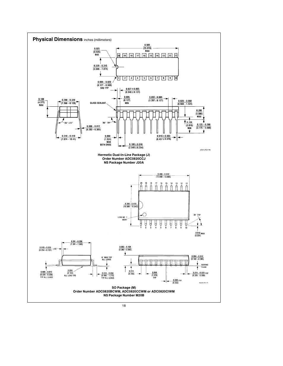 Physical dimensions | Rainbow Electronics ADC0820 User Manual | Page 18 / 20