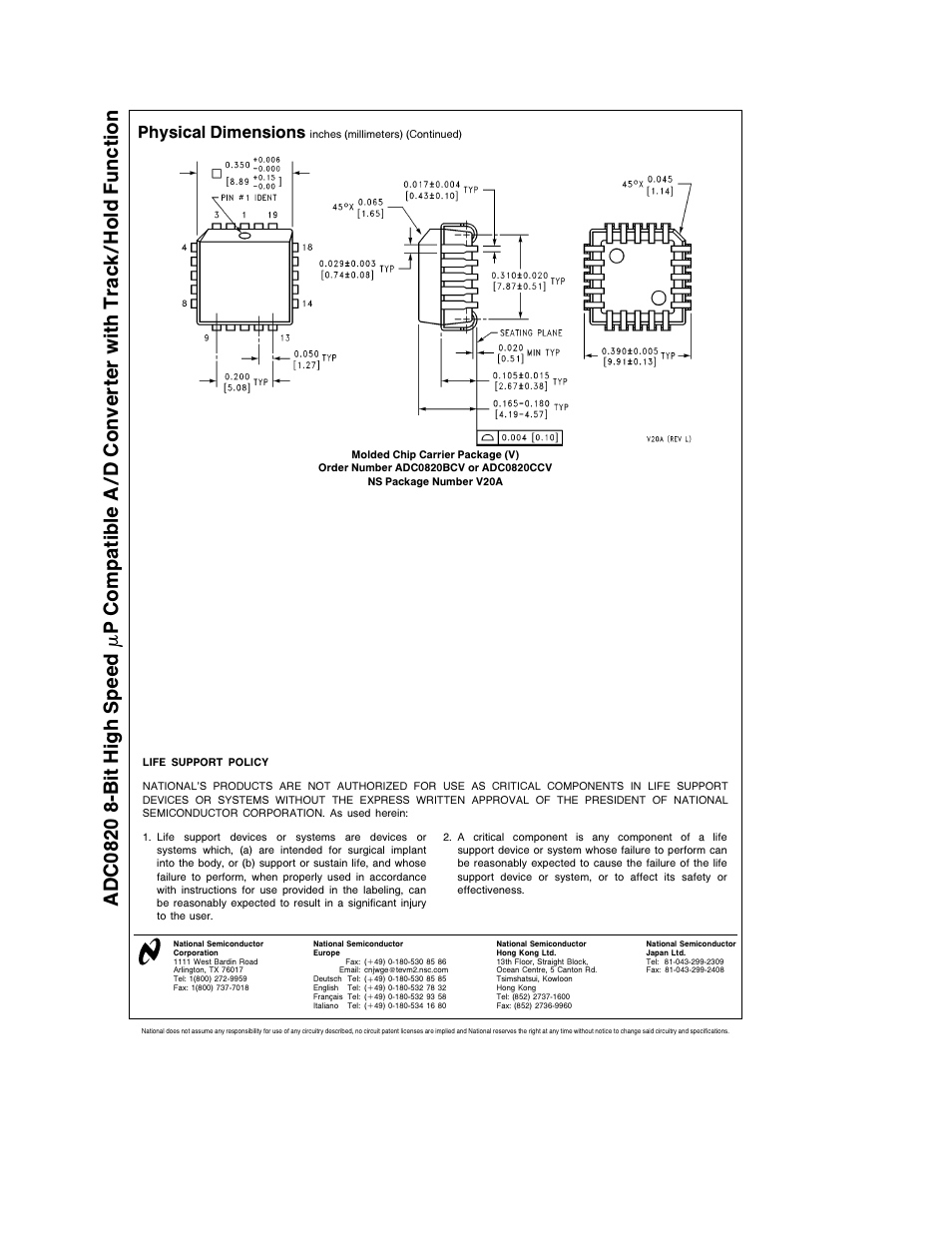 Physical dimensions | Rainbow Electronics ADC0820 User Manual | Page 20 / 20