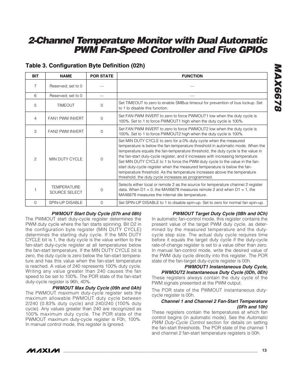 Table 3. configuration byte definition (02h) | Rainbow Electronics MAX6678 User Manual | Page 13 / 19