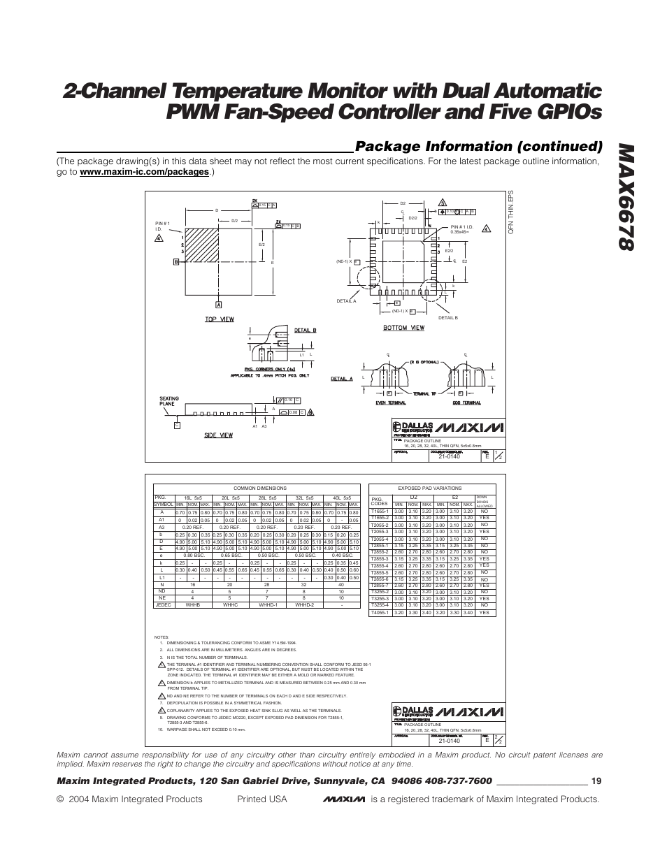 Package information (continued) | Rainbow Electronics MAX6678 User Manual | Page 19 / 19