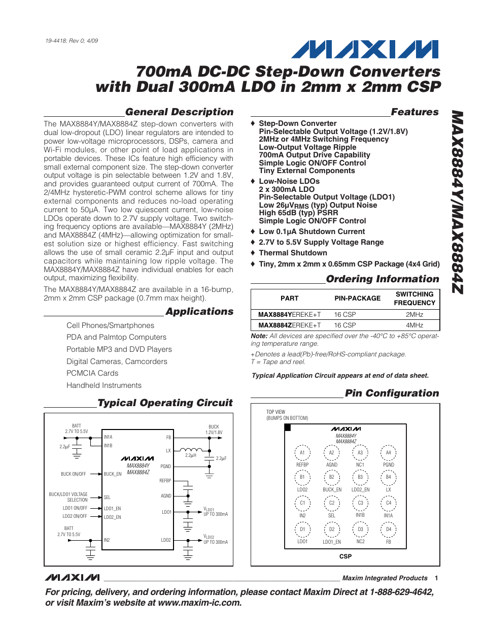 Rainbow Electronics MAX8884Z User Manual | 15 pages