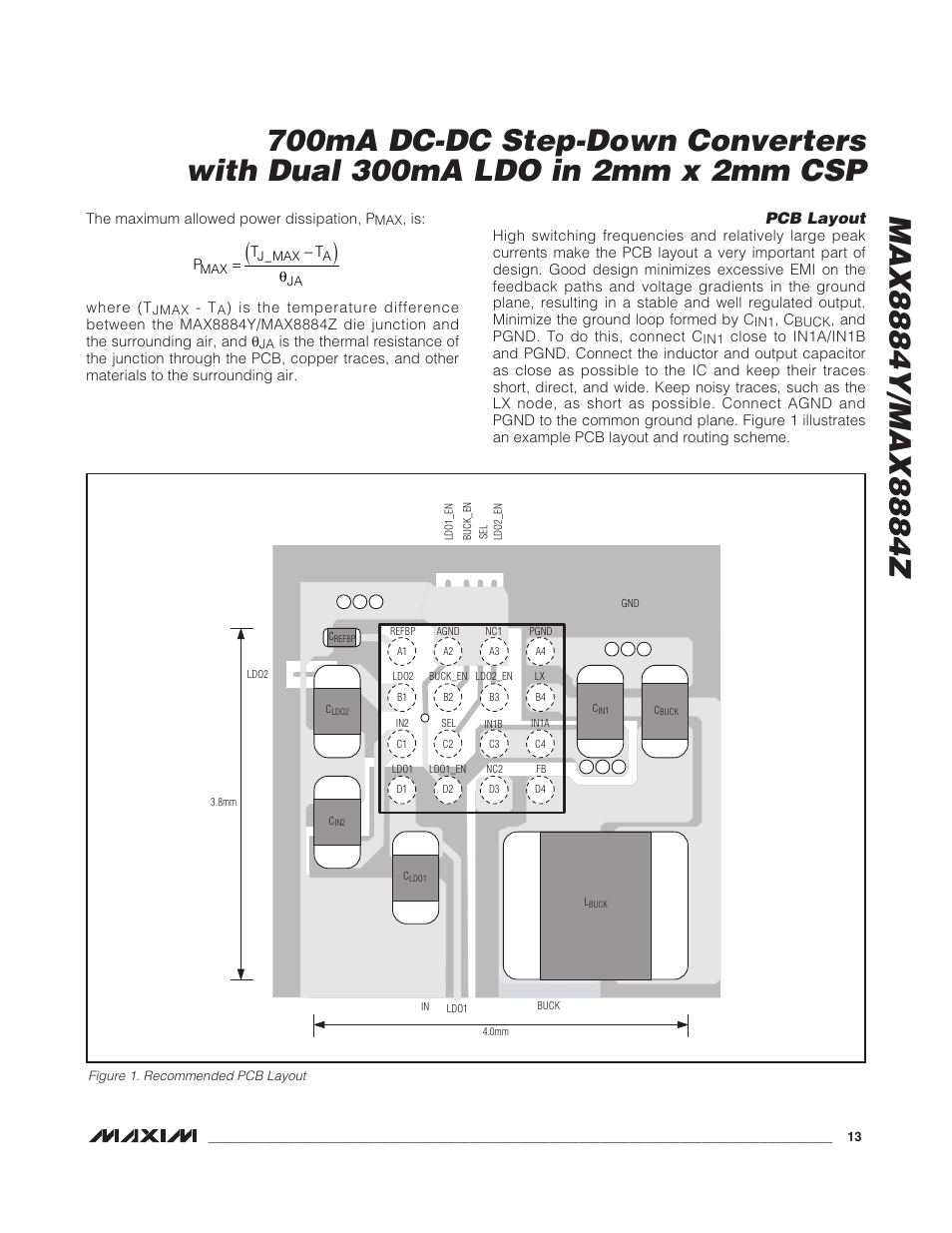 Pcb layout | Rainbow Electronics MAX8884Z User Manual | Page 13 / 15