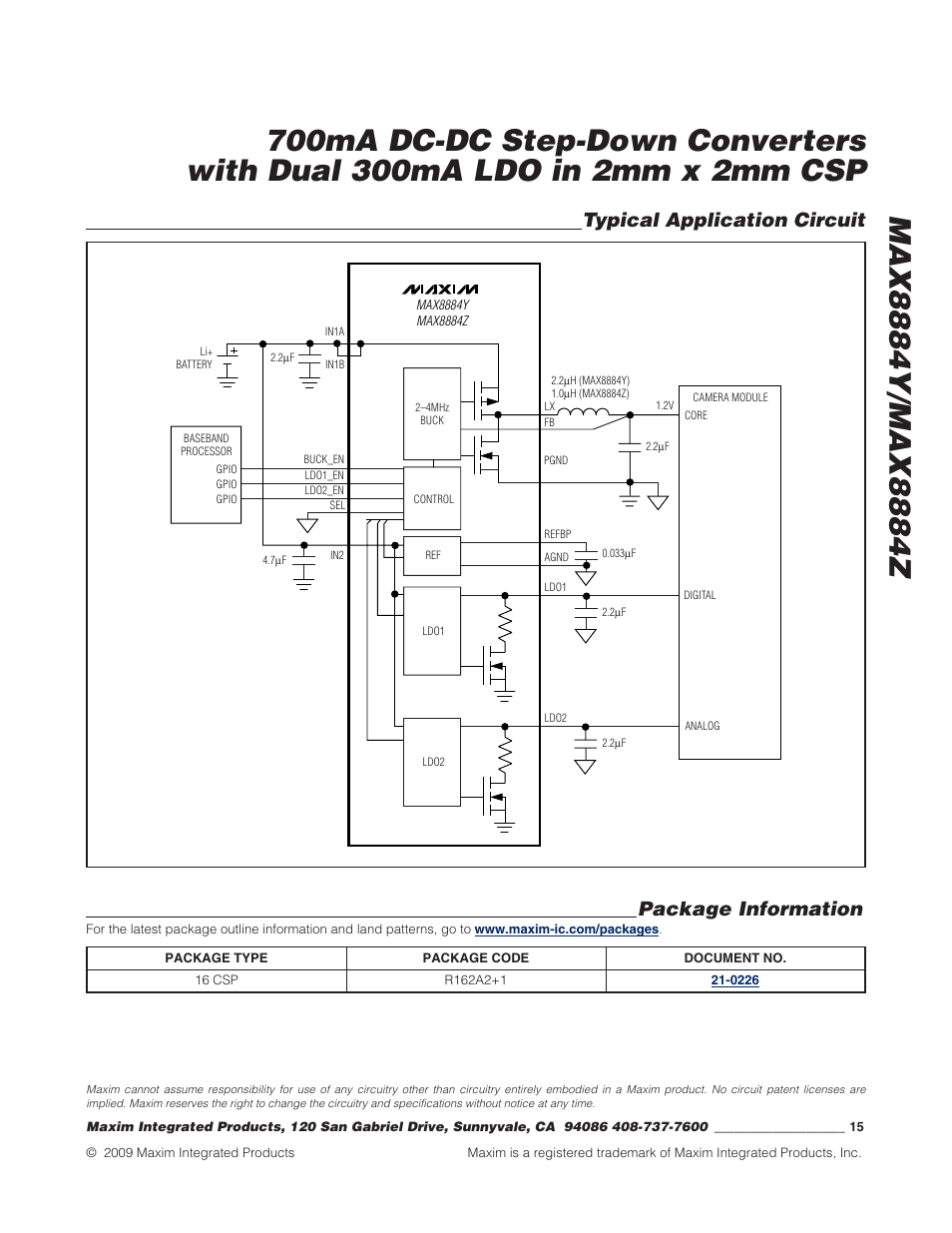 Package information, Typical application circuit | Rainbow Electronics MAX8884Z User Manual | Page 15 / 15