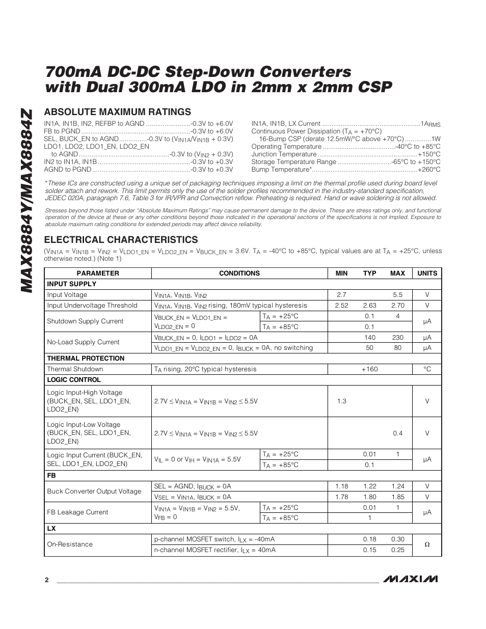 Rainbow Electronics MAX8884Z User Manual | Page 2 / 15