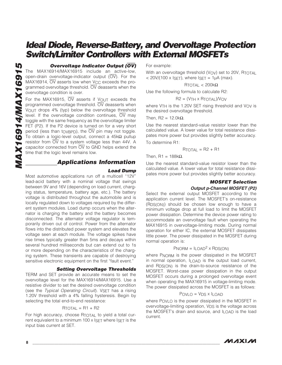 Applications information | Rainbow Electronics MAX16915 User Manual | Page 8 / 9
