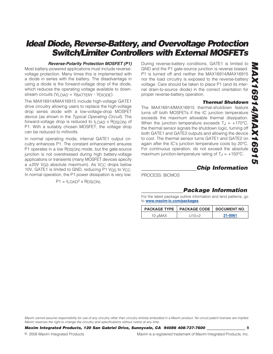 Chip information, Package information | Rainbow Electronics MAX16915 User Manual | Page 9 / 9