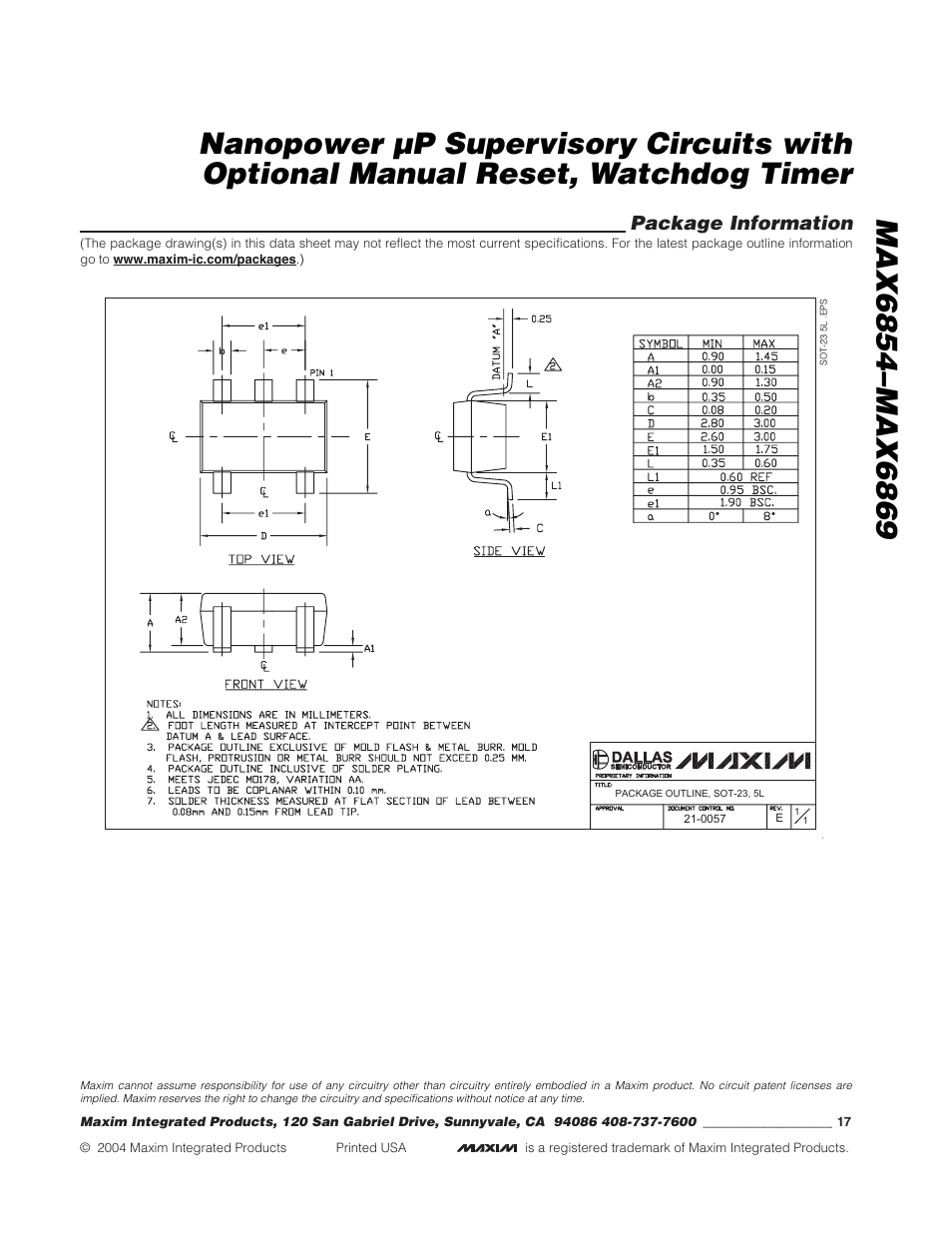 Package information | Rainbow Electronics MAX6869 User Manual | Page 17 / 17