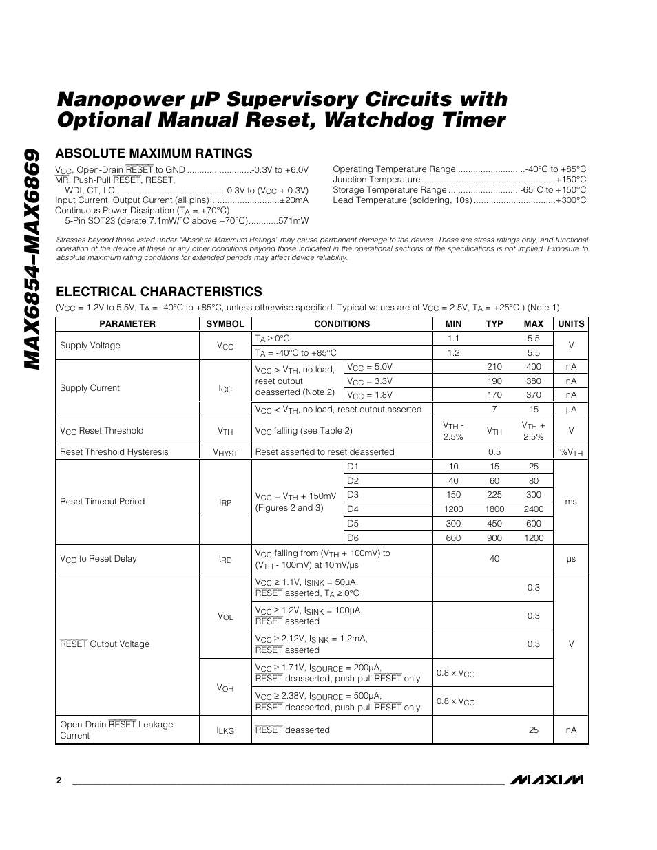 Rainbow Electronics MAX6869 User Manual | Page 2 / 17