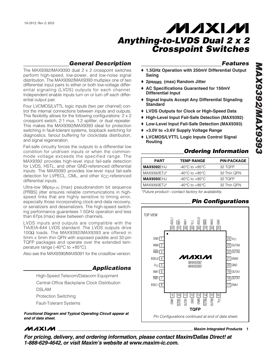 Rainbow Electronics MAX9393 User Manual | 14 pages