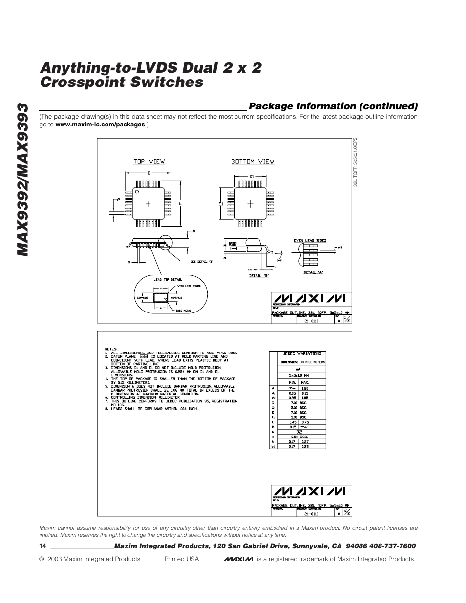 Rainbow Electronics MAX9393 User Manual | Page 14 / 14