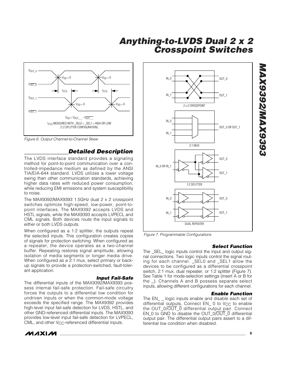 Detailed description, Input fail-safe, Select function | Enable function | Rainbow Electronics MAX9393 User Manual | Page 9 / 14