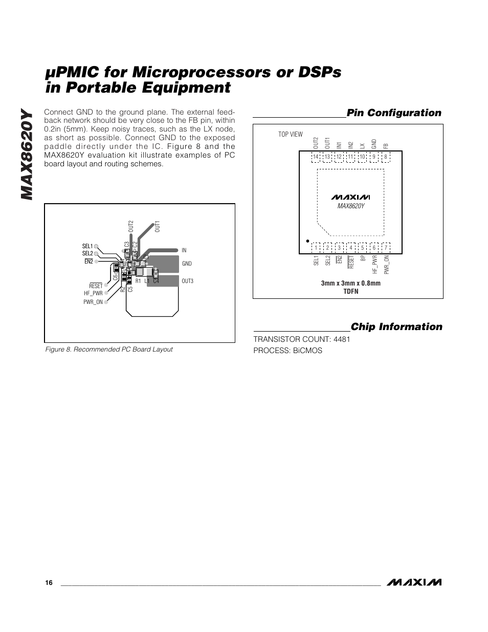 Max8620y, Chip information, Pin configuration | Rainbow Electronics MAX8620 User Manual | Page 16 / 18