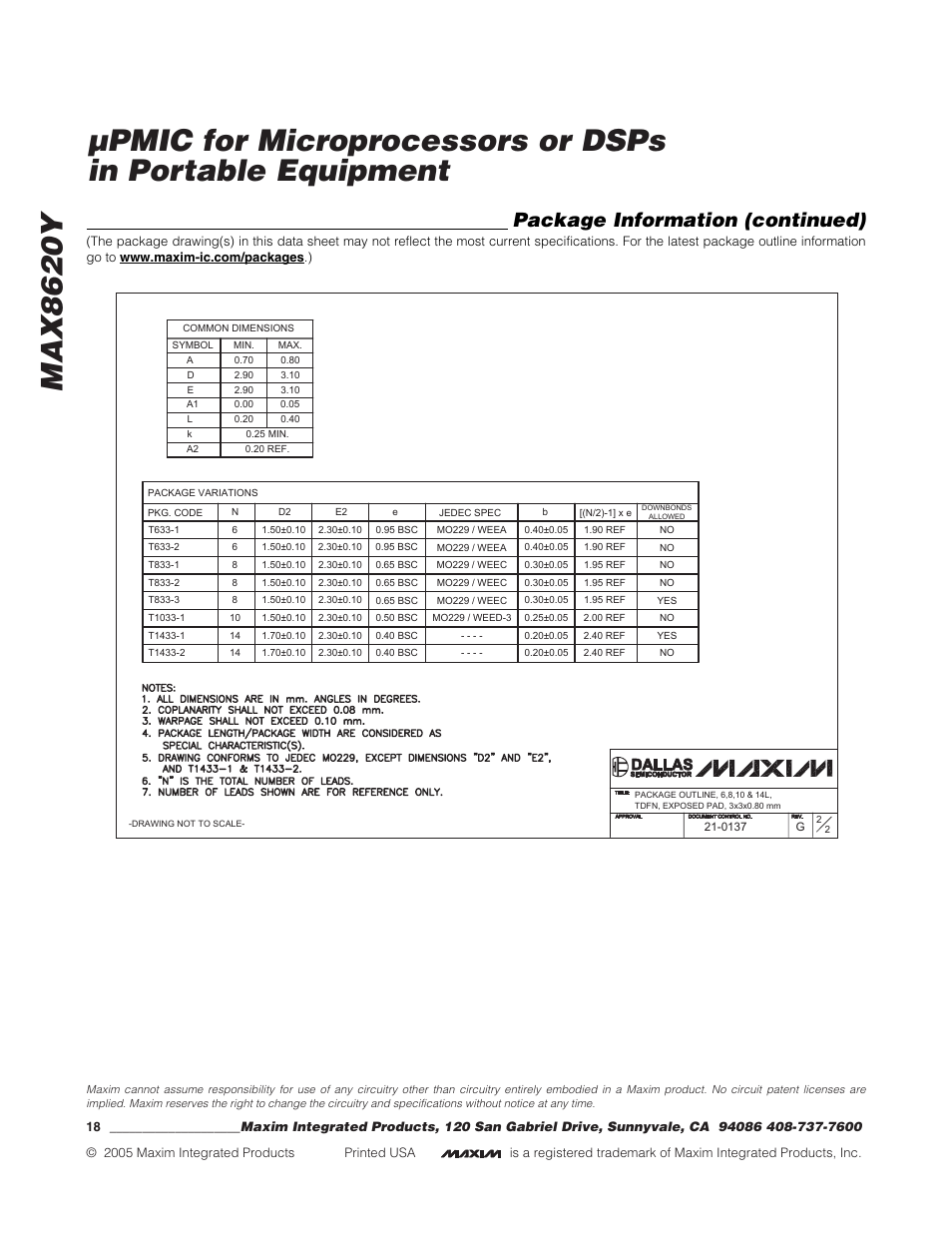 Package information (continued) | Rainbow Electronics MAX8620 User Manual | Page 18 / 18