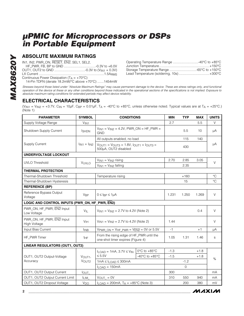 Rainbow Electronics MAX8620 User Manual | Page 2 / 18