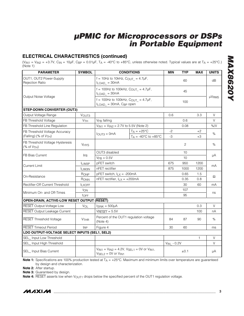 Electrical characteristics (continued) | Rainbow Electronics MAX8620 User Manual | Page 3 / 18
